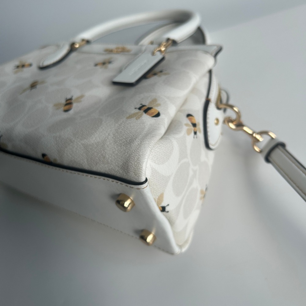 Coach Mini Darcie Carryall White Signature Bee Canvas Satchel Bag CH517 - Picture 9 of 12